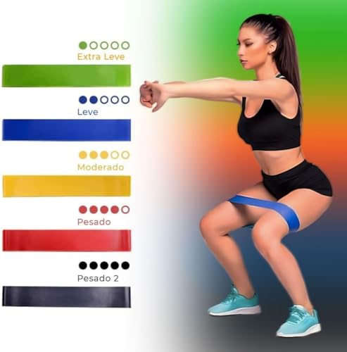 Faixas Elásticas para Exercícios, Kit com 5 Bandas de Resistência para Tonificação Muscular, Treinam