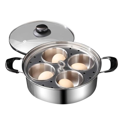 Cuociuova in acciaio inox, 4 tazze, padella antiaderente per cottura a vapore, utensili da cucina antiruggine, facile da usare, ideale per colazione, brunch e cucina quotidiana