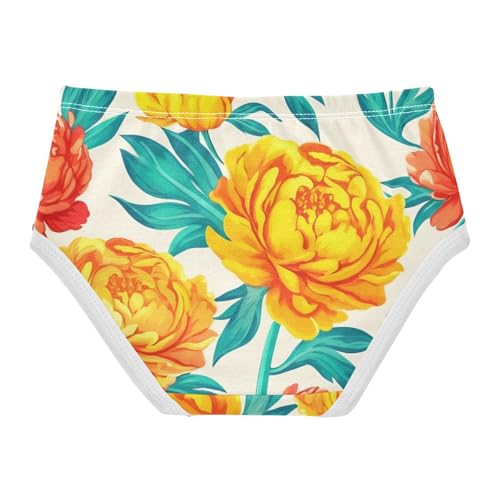 Toddler Girls Underwear 2t Cotton Cute Panties Girl Stylish Briefs Kids Undies Vintage Floral Peony Flowers Yellow2