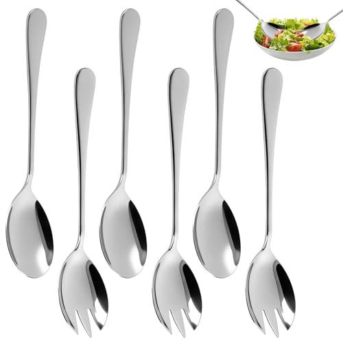 Varenzya 6 Stück Salatbesteck Edelstahl Groß, Salat Servierset aus Edelstahl, Silber Salatbesteck Set aus Edelstahl, Salatlöffel und Salatgabel Silber Salatbestecks, für Familie, Hotels, Restaurants