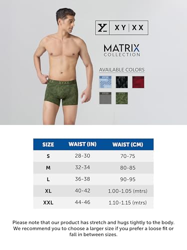 Image of XYXX Men's Matrix Super Combed Cotton Blend Geometric Antimicrobial Trunks with No Marks Waistband (Pack of 2)