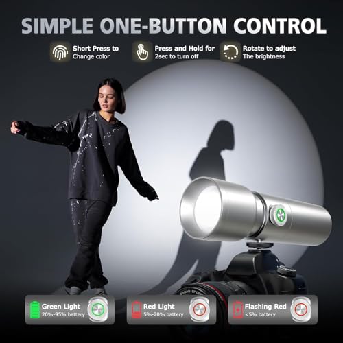 Image of RGB Photography Flashlight 10W LED Video Spotlight with 4 Colors, 20 GOBO Filters, Adjustable Beam Zoom, Portable Rechargeable Light for Photo & Content Creation