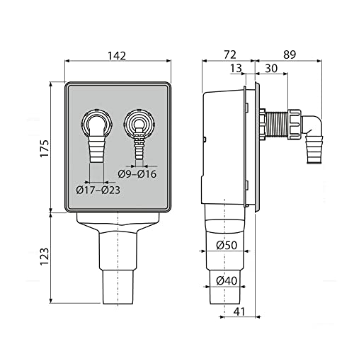 Sifón empotrado lavadora Alcaplast APS6 con placa de acero 4