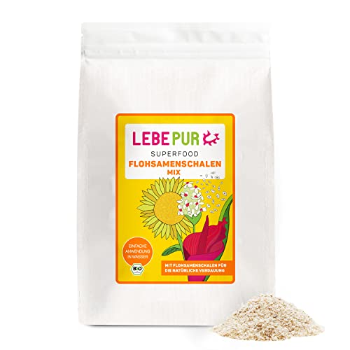 Lebepur BIO Flohsamenschalen MIX 500g, Flohsamenschalenpulver mit Milchsäurekulturen, natürliche Verdauungsenzyme vegan und glutenfrei, 41 Portionen, hoher Ballaststoffgehalt 82g pro 100g Cover