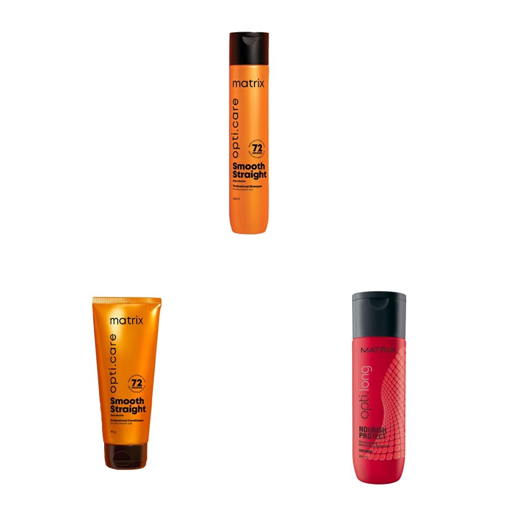 Matrix Opti Care Smooth Straight Professional Shampoo Shea Butter, Paraben Free, 350ml & Opti Care Professional Conditioner & Opti Long Professional Shampoo