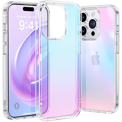 Alphex Holographic Clear for iPhone 15 Pro Max Case,12FT Military Grade Protection, Never Yellowing, Transparent Slim Shockproof Phone Cover for iPhone 15 Pro Max Case, Iridescent Clear Cover