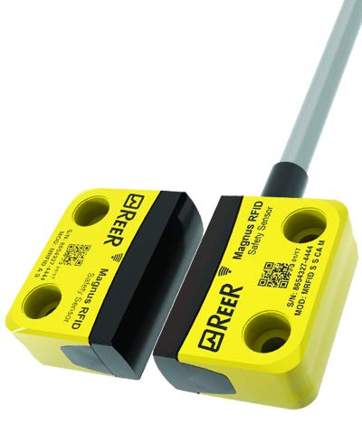 ReeR Safety, RFID Coded Non-Contact Safety Switch w/Tamper-Resistant Screws, t-Nuts, and mounting Brackets for T-Slotted Extrusions, Quick Connect M12, Category 4, PL e