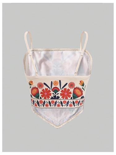 Floerns Girl's Boho Floral Camisole Spaghetti Strap Asymmetrical Vacation Cami Top2