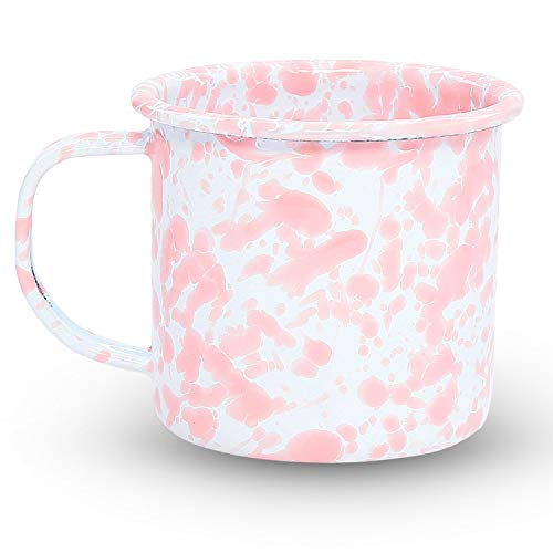 Enamelware Mug, 12 ounce, Pink/White Splatter (Set of 4)