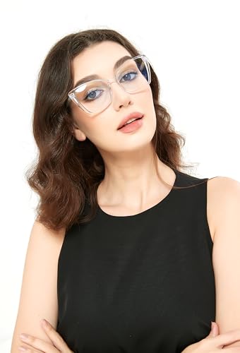 Image of Blue Light Blocking Glasses for Women, Oversized Trendy Cat Eye Computer Gaming Glasses Anti Glare & UV Glare RF6204 (Flesh Pink Cateye Frame)