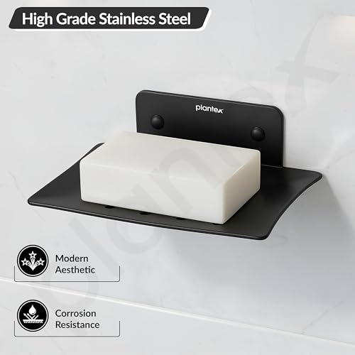 Image of Plantex Stainless Steel Soap Holder for Bathroom /Wall Mounted Soap Holder /Soap Dish /Bathroom Accessories (Black)