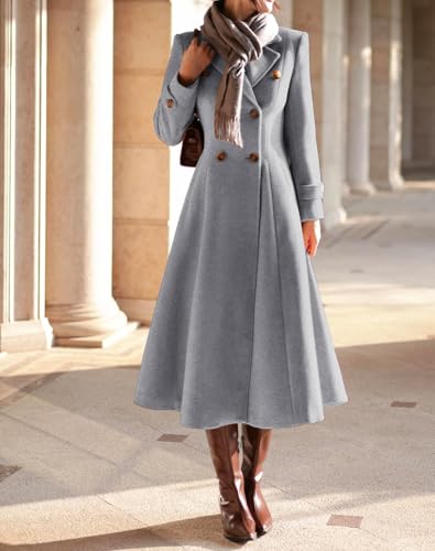Image of IDEALSANXUN Womens Long Wool Coat Fall Winter Double Breasted Trench Coat Peacoat Jackets