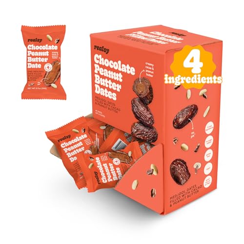 Realsy Stuffed Medjool Dates, Organic Dates with No Sugar Added, Gluten-Free, Vegan, All Natural Healthy Snack, Single Wrapped (40 ct) (Chocolate Peanut Butter)