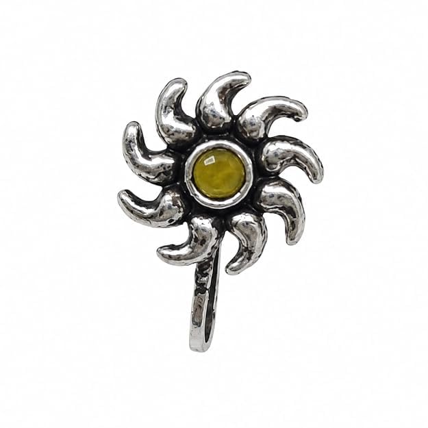 Jewellery Gorgeous Oxidised silver finishing Lemon Yellow blue stone Stud Chakra Design Nose Pin | Ring | Without Piercing | Adjustable | Nose Ring | Nathiya|Nathani | For Festival |Navratri For womens & Girls.-image-29