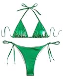 Photo Gallery falainetee costume da bagno da donna metallizzato lucido a vita alta triangolo cravatta laterale bikini set, verde, m Photo Gallery falainetee costume da bagno da donna metallizzato lucido a vita alta triangolo cravatta laterale bikini set, verde, m