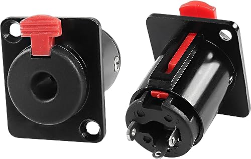 XMSJSIY 1/4" 6.35mm Stereo Socket Audio Jack Adapter Connector 6.35mm TS/TRS Female Socket Panel Mount with Locking Style D Series Size for Microphone Speaker Amplifier Mixer -2 Pack