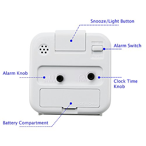 Image of Peakeep Small Battery Operated Analog Travel Alarm Clock Silent | No Ticking, Lighted on Demand and Snooze, Beep Sounds, Gentle Wake, Ascending Alarm, Easy Set (White)