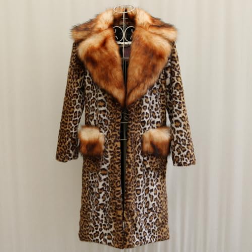 Women's Long Thick Leopard Faux Fur Coat Overcoat Jacket Outwear Sweater With Fur Pockets2