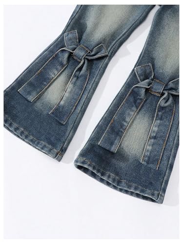 WDIRARA Toddler Girl's Bow Flare Jeans High Waisted Bell Bottom Denim Pants4
