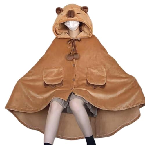 FROVOL Capybara cosplay pyjamas mjuk flanell filt nattkläder huvtröja cape gåvor unisex hemmakläder jul varm