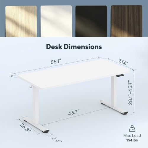 Image of FLEXISPOT 55 inchx28 inch Electric Standing Desk, White