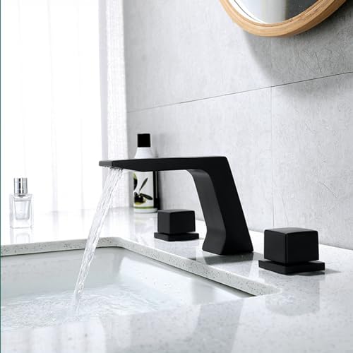 Robinet mitigeur de lavabo cascade noir à 3 trous pour eau chaude et froide
