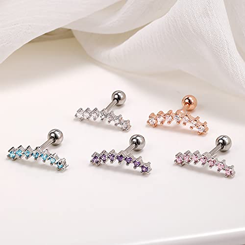 ZS Curve Seven Stud CZ Stud Earrings 316L Stainless Steel Ear Helix Conch Cartilage Piercing3