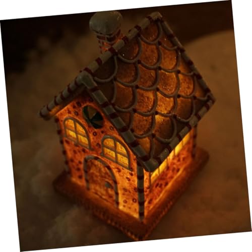 Casa de pan de jengibre miniatura luz LED decoración navideña mesa 6