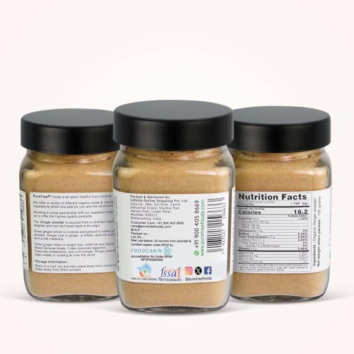 Image of Pure Tree Certified Organic Adrak Powder | 150 g | Glass Jar | Sonti Dry Sonth Powder - Saunth | Allam Powder Ginger Powder For Cooking | Gluten Free Sukku Podi