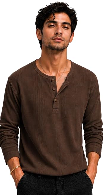 Image of Men's Premium Waffle Knit Henley Tshirt for Men