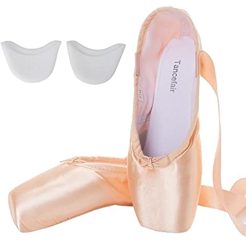 Professional Ballet Pointe Shoes Pink Ballet Shoes Dance Shoes with Stitched Band and Silicone Toe Pads for Girls Women (Please Choose one Size Larger) Cover
