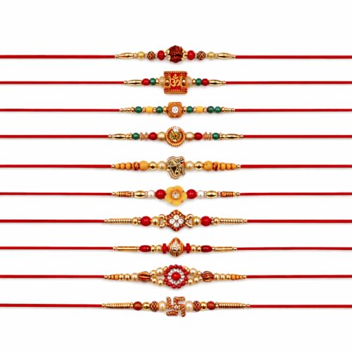 zig zag Designer Rakhi for Brother (Set of 10) Rakshabandhan Bracelet Set for Bhai Traditional & Modern Designs with Thread (TEN -1)