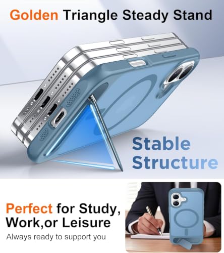 Image of Elzzi Translucent Matte Kickstand Case for iPhone 17, Built-in Adjustable Stand, Translucent Matte Magnetic Mag-Safe Shockproof Phone Cover (Official Blue - Kickstand)