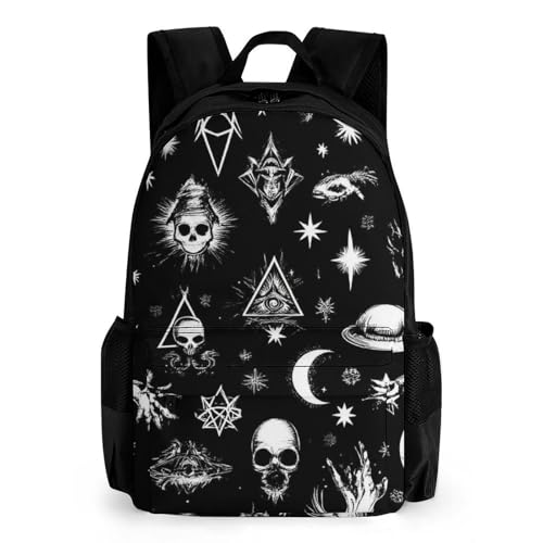 Supdreamc Men Women Polyester Skull Cat Moon Gothic Ouijas Boards Eyes Black Daypack Big Capacity Shoulder Bag With Smooth Zippers for Hiking Work Walking Cycling