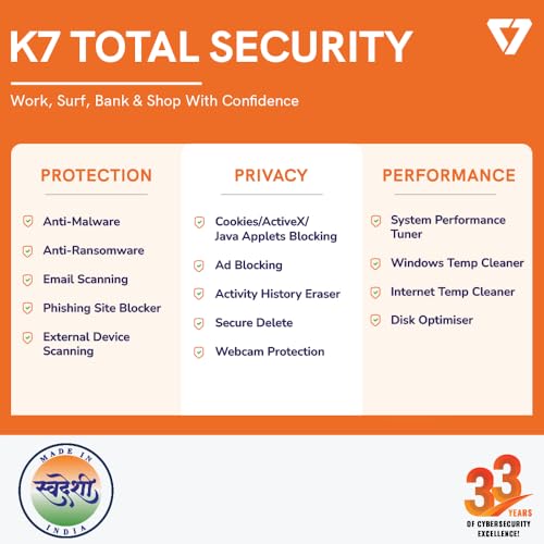 Image of K7 Total Security Antivirus | 1 User 2 Years | Anti-Ransomware, Web Protection, Wi-Fi Security Advisor | Windows Desktop, Laptop, PC| Email Delivery in 2 hours