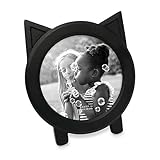 Isaac Jacobs 4x4 Round Resin Sentiment Cat Picture Frame with Ears, Photo Tabletop & Wall Display Hanging Display & Home Décor (Black)