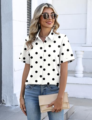 Image of Zeagoo Button Down Shirts for Women Short Sleeve Collared Tops Dressy Casual V Neck Blouses