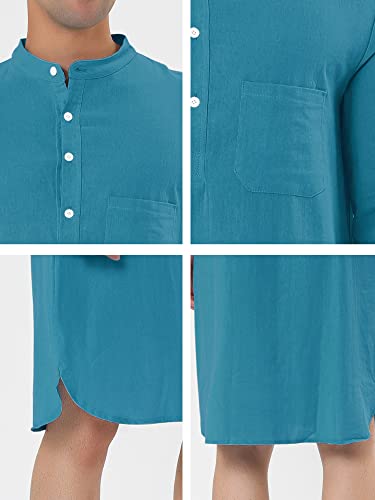 Lars Amadeus Men's Nightshirt Sleep Shirt Banded Collar Henley Shirt Pajamas Nightgown Xx-Large Lake Blue #TOP4