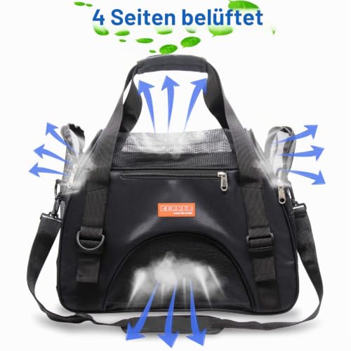 Haustier Reise Tragetasche für Katze Hund Kaninchen Hamster, Flugzeug Genehmigt Weich Seitlich Tragbare Haustier Tasche mit Schultergurt (Schwarz, M - 47x27x28 cm for Max 5KG Pet)
