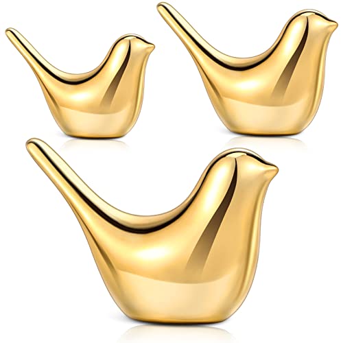 Set de 3 Figuras Decorativas Pájaro Cerámica Dorado miniatura 1