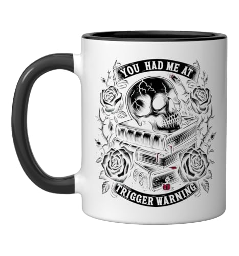 Taza de cerámica Bookish Skeletal 11oz negro/blanco miniatura 1