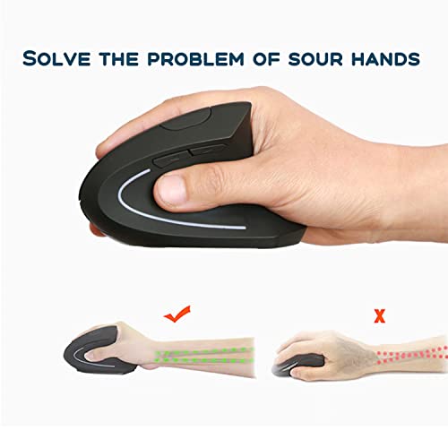 Vertical Mouse - Chargable Ergonomic Mouse Wireless With Adjustable Dpi 1000/1600/2000/2400 Comfortable 2.4G Optical Ergo Mouse For Laptop, Computer, Desktop, Windows, Mac Os-Black Right #TOP4