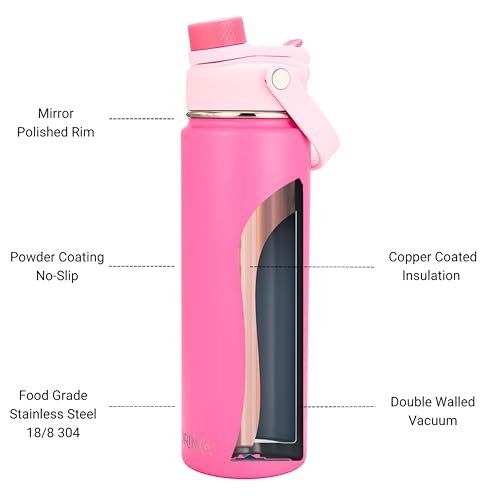 Image of Drinco Stainless Steel Water Bottle Spout Lid Vacuum Insulated Double Wall Water Bottle Wide Mouth Leak Proof Keep Cold Sport Camping Hiking (22oz Blossom Pink)