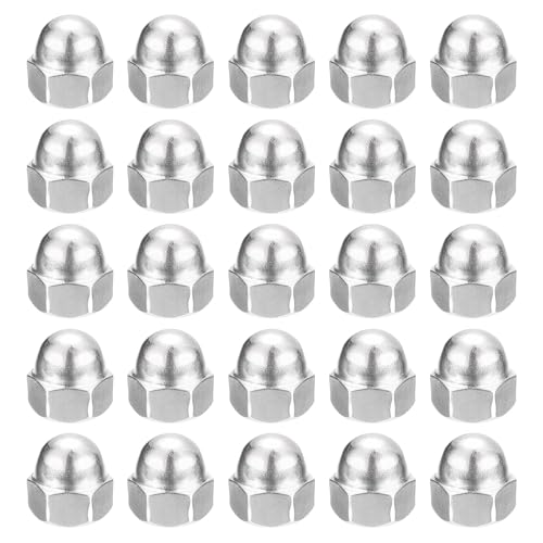 sourcing map 1/4-20 Acorn Cap Nuts,25pcs - 304 Stainless Steel Hardware Nuts, Acorn Hex Cap Dome Head Nuts for Fasteners (Silver)