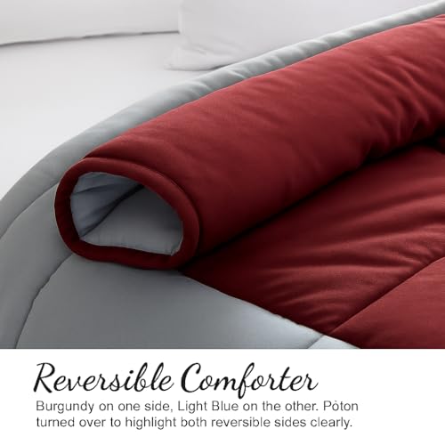 Image of Bed Comforter - Double Size - Red and Light Blue - 300 GSM Quilt Blanket Rajai - Winter Warm Down Alternative Duvet Insert with Corner Ties