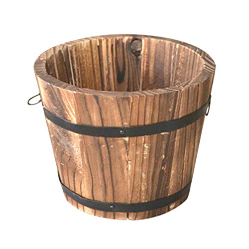 NICEXMAS Seau en Bois Tonneau Jardinières Rond en Bois Jardin Pot de Fleur Rustique Succulent Planteur Boîte Tonneaux en Bois Plante Conteneur Boîte pour Jardin Décor à La Maison M