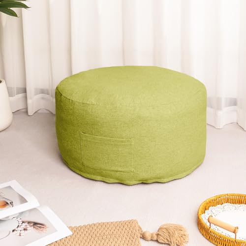 布団収納 クッション 布団収納袋 【収納力バツグン・省スペース・ポケット付き】 掛け布団 毛布 布団 収納 背もたれ ヘッドボード クッション 羽毛布団 マットレス 敷布団 座布団 収納袋 クッションカバー 立てられる 無地 洗える (ラウンド型,レタスグリーン)