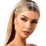 Jeairts Rhinestone Head Chain Forehead Bridal Headband Elastic Crystal Hair Band Halloween Prom Hair Jewelry for Women (1-Silver)