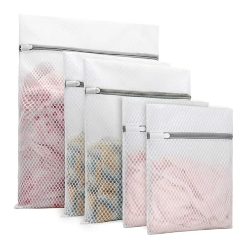 5Pcs Mesh Laundry Bags Lingerie Wash Bags with Heavy-Duty Zipper 3 Sizes Reusable Laundry Bag Portable Clothing Washing Bags for Underwear Blouse Pants Sweaters Bra and Baby Clothes
