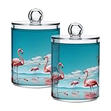 Zhirexin Cute Flamingo - 2 tarros de almacenamiento de vidrio transparente hermético, contenedor de almacenamiento de alimentos, puede almacenar dulces, sal, granos de café, con tapa, fácil de usar